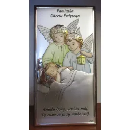 OBRAZEK SREBRNY ANIOŁKI Z LATARENKĄ NAD DZIECIĄTKIEM – KOLOROWY