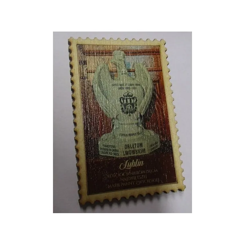 MAGNES DREWNO PROSTOKĄT NADRUK URNA Z ZIEMIĄ Z CMENTARZA ORLĄT LWOWSKICH W KOŚCIELE WNIEBOWZIĘCIA NMP ZWYCIĘSKIEJ